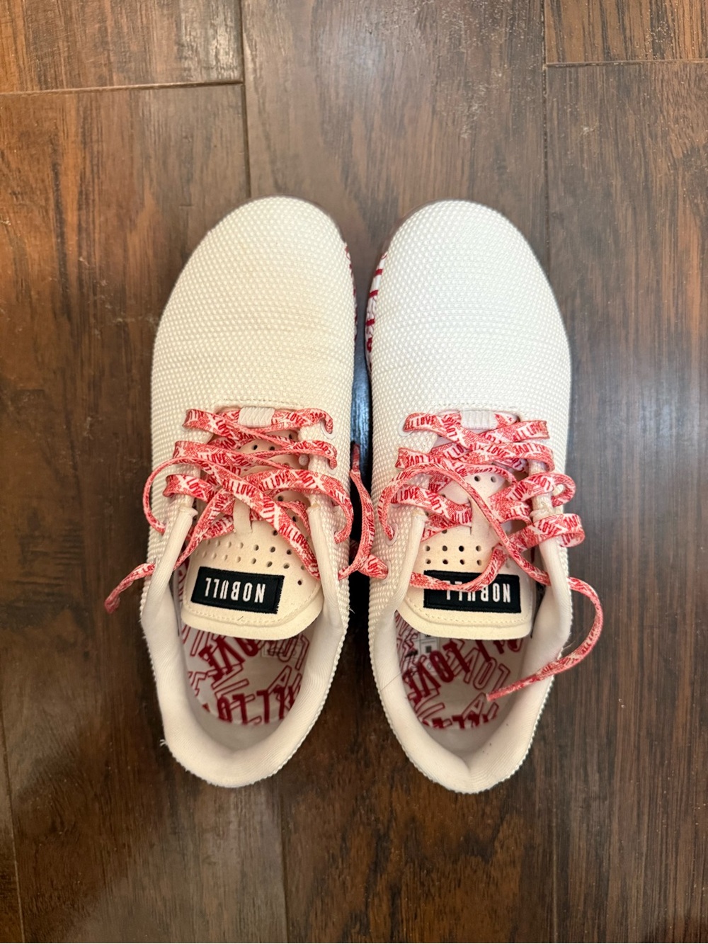 NOBULL Kids White Sneakers with red Patterned Laces